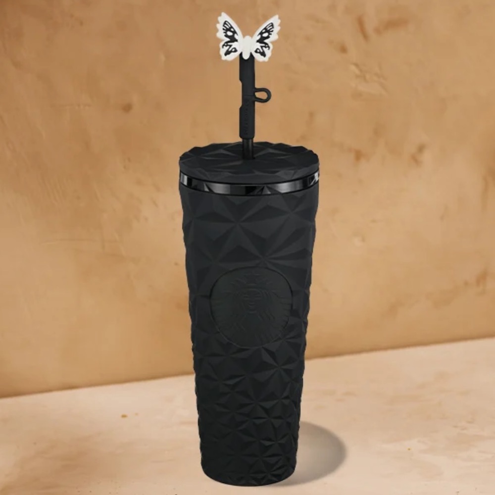 Starbucks 2025 Halloween Midnight Glow in the Dark Cold Cup w/Moth Straw Topper